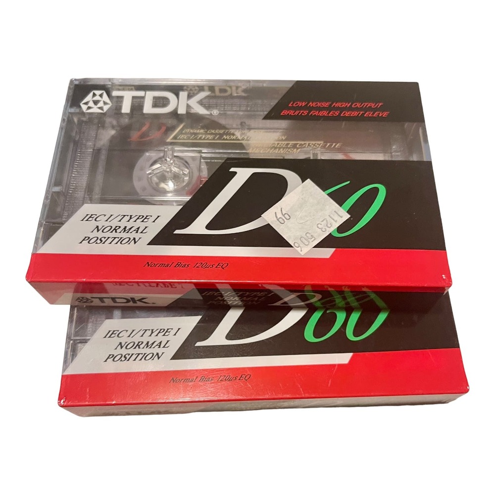 Set of 2 TDK D 60 Blank Audio Cassette Tape High Output Normal Bias
